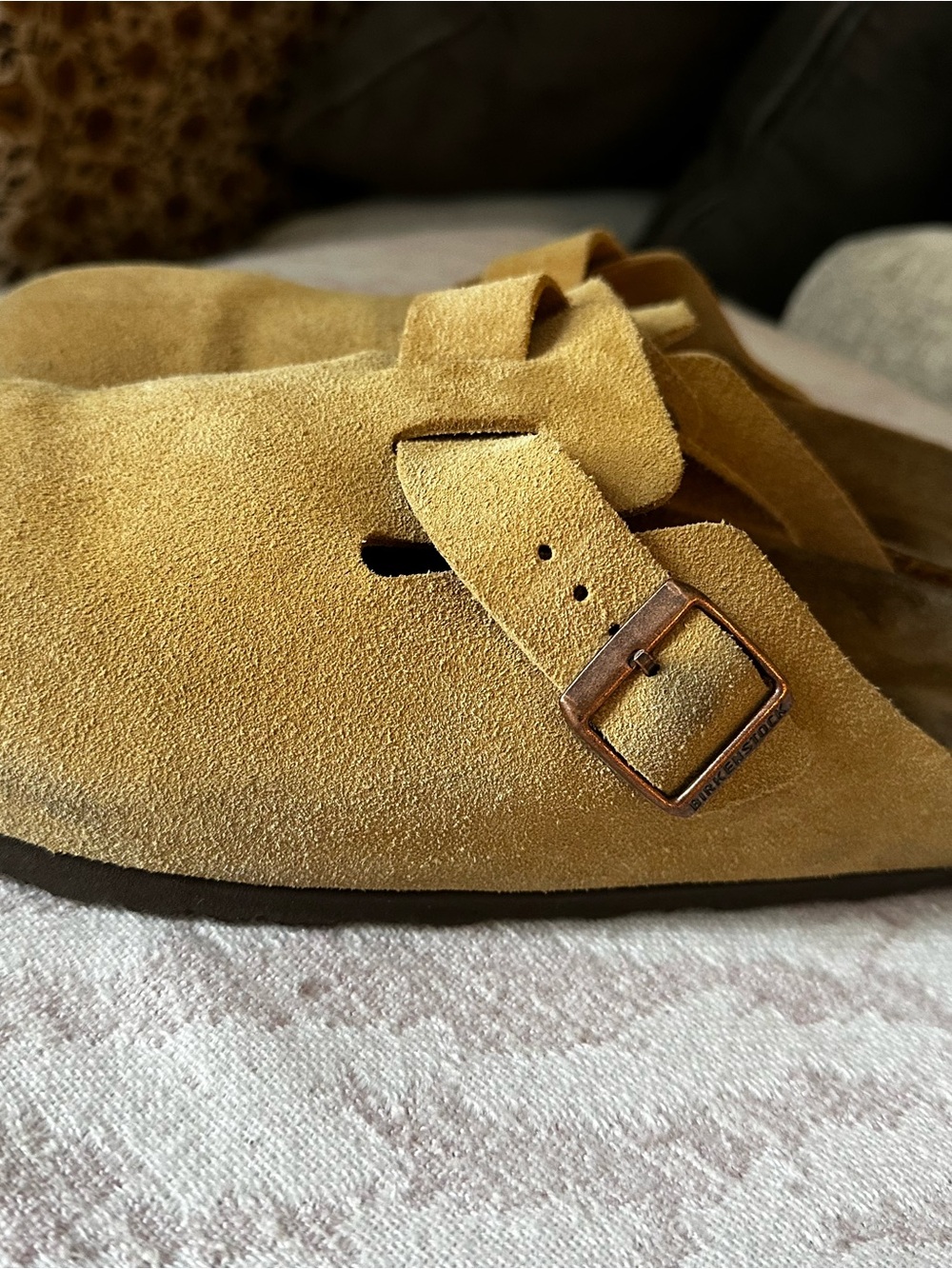 Birkenstock Boston Suede Clog Mules in Tan - Warm Yellow - Picture 3 of 5